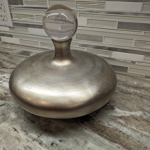 Carolyn Kinder Mid Century Brushed Aluminum vase with clear Ball 10"x 11" - Picture 1 of 14